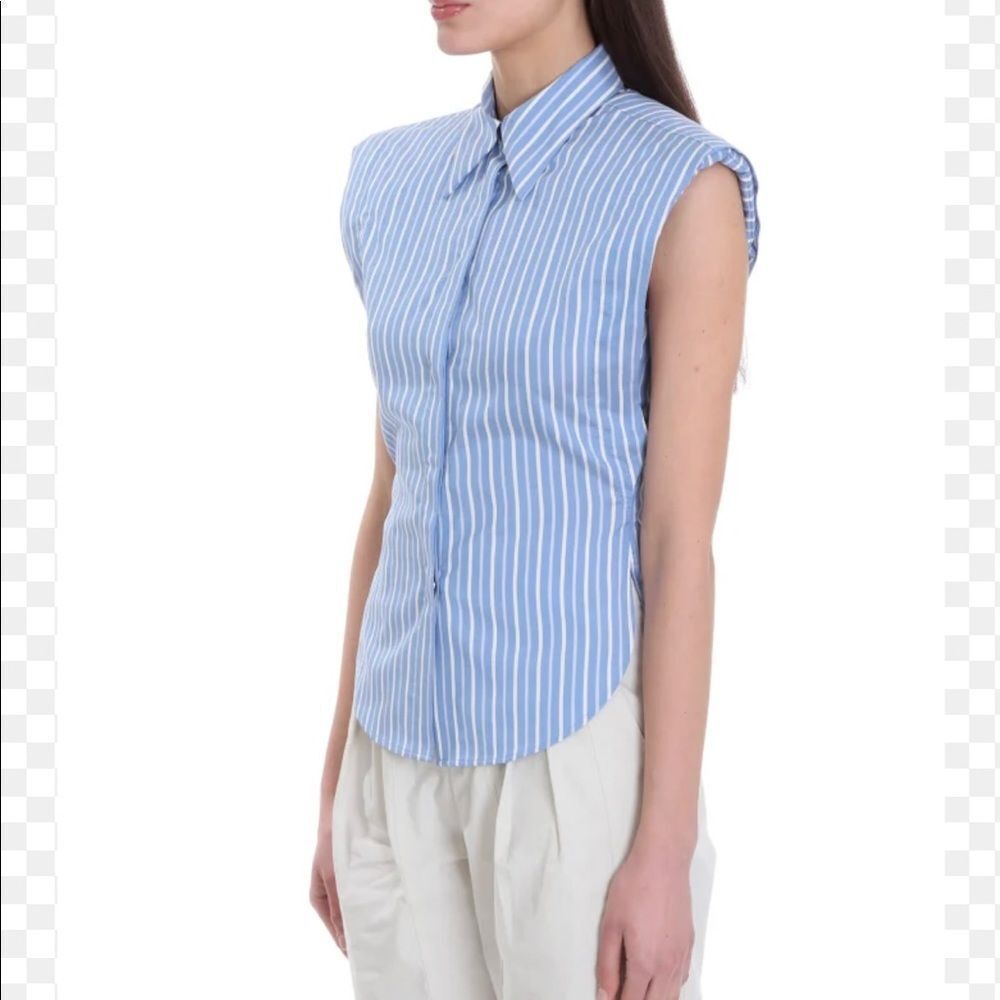 THEORY PINSTRIPE SLEEVELESS BUTTON UP SHIRT SIZE S